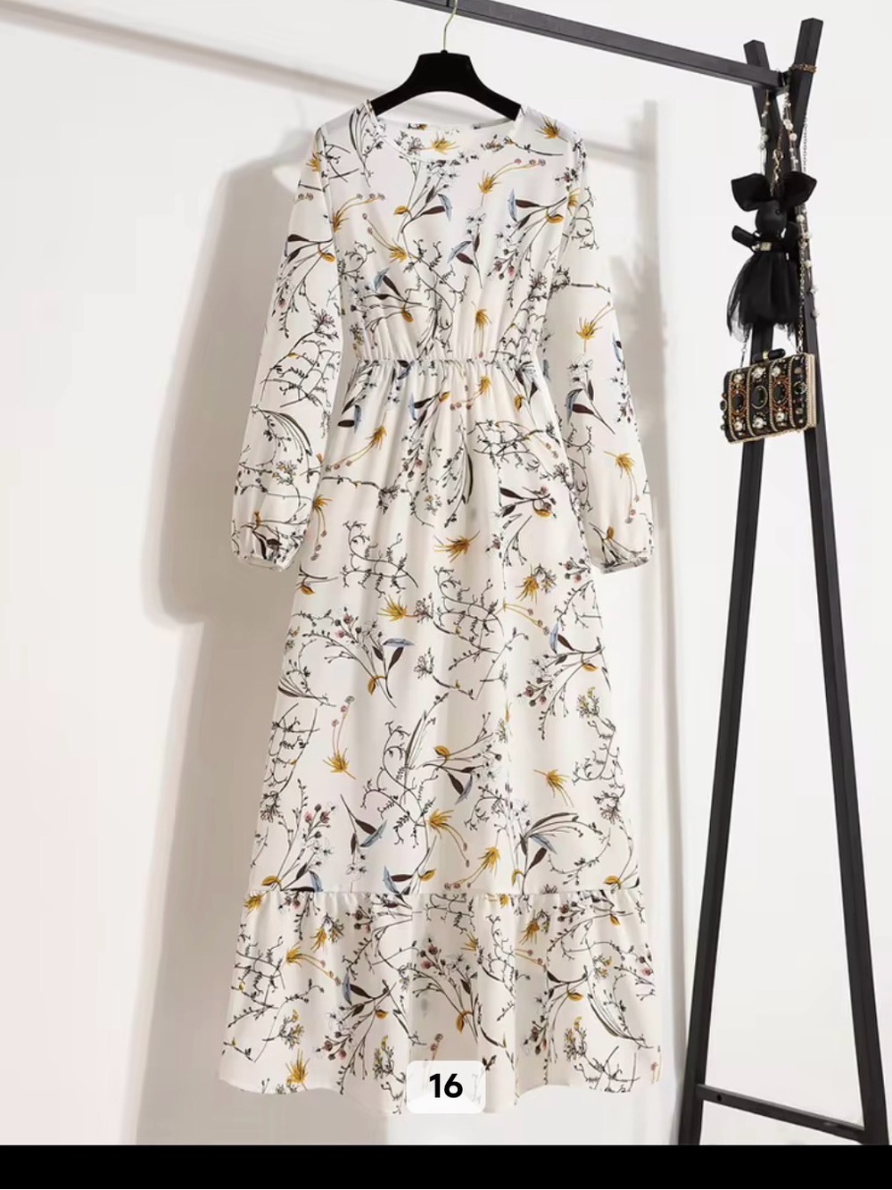 Floral Long Sleeve White Maxi Dress